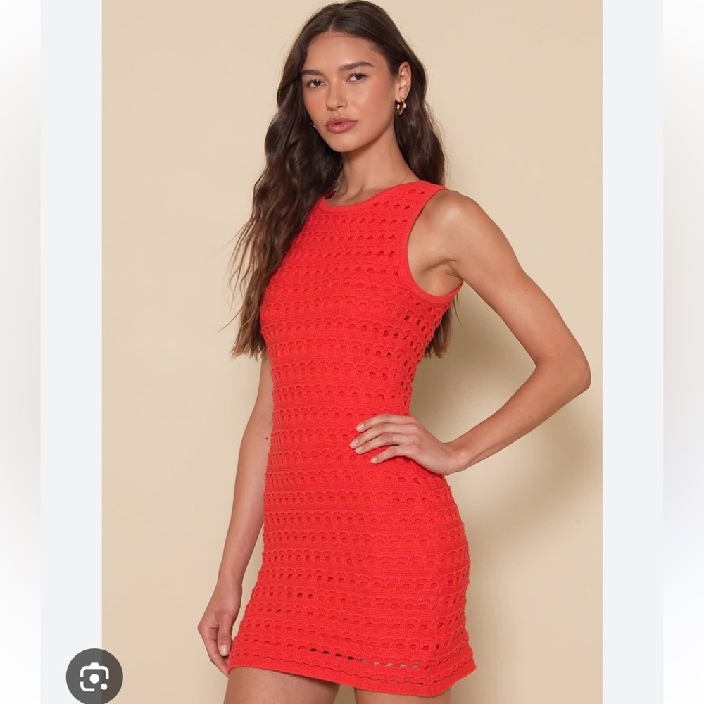 Lucy Paris Crochet Red Midi Dress